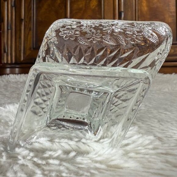 Vintage Floral Cut Diamond Shape Scalloped Edge Crystal Pedestal Dish - Picture 7 of 8